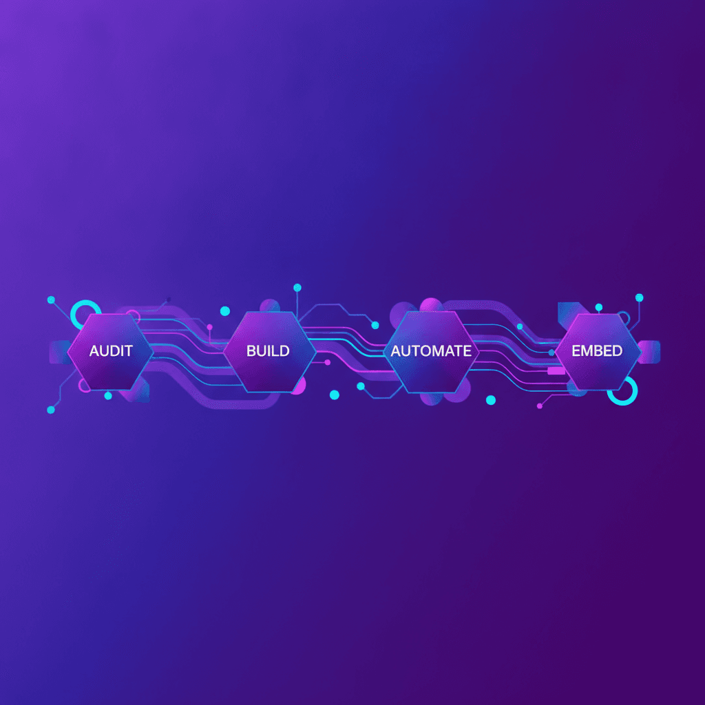 Audit · Build · Automate · Embed: Wie wir KI-Engagements strukturieren
